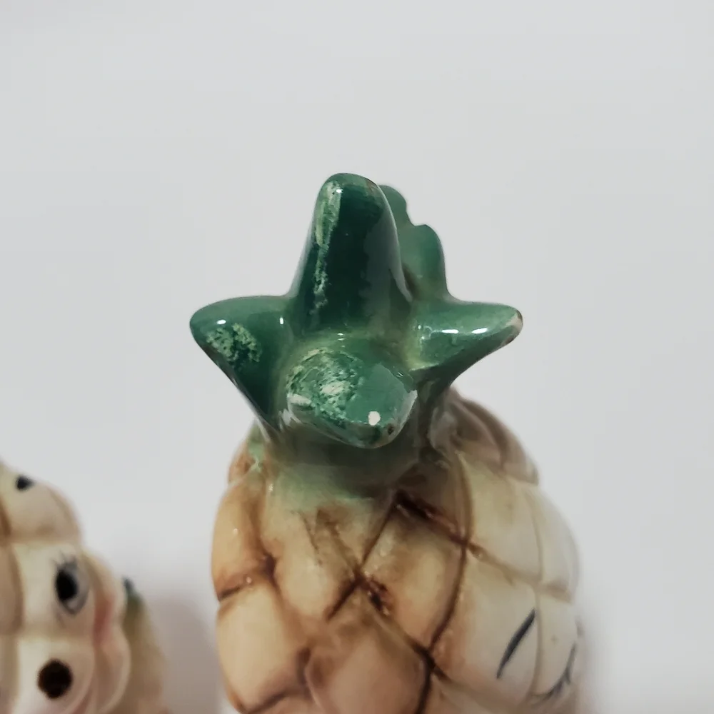 Vintage Anthromorphic Pineapple Salt and Pepper Shakers Smiling Winking Faces